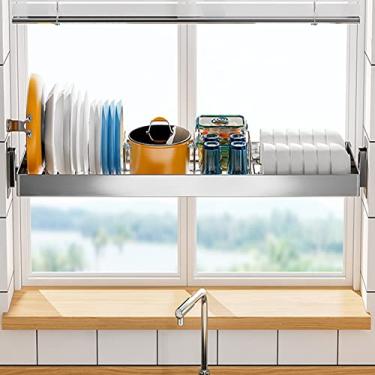 Imagem de AKALNNB Escorredor de pratos de pia, escorredor de pratos de parede escorredor de pratos de aço inoxidável de camada única com suporte de utensílio suspenso (prata 95 x 25,7 cm) (prata 85 x 25,7 cm)