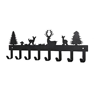 Imagem de Cabide de parede montado na parede veado floresta ganchos decorativos para chaves montado na parede suporte de casa de cozinha organizador de cabide de toalha de metal para trela guarda-chuva, sacos