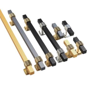 Imagem de CXYFQUUK Puxadores de porta de armário europeu de costura de duas cores puxadores de gaveta puxadores de gaveta ferragens de móveis 2 peças (preto prata 192 mm)