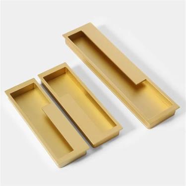 Imagem de Puxadores de porta deslizantes pretos dourados puxadores ocultos de porta de armário puxadores de gaveta puxadores de móveis 2 peças (areia dourada 192 mm esquerda)