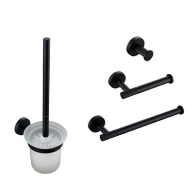 Imagem de Acessórios de banheiro pretos kit serrilhado de latão suporte de papel toalheiro prateleira suporte de toalha único suporte de escova de vaso sanitário, suporte de toalha (conjunto de vaso sanitário)