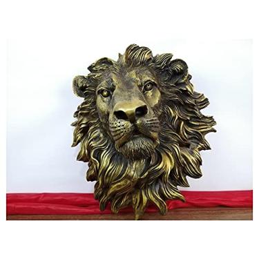 Imagem de 40 cm China Cobre Fengshui Cabeça de Leão Besta Escultura Artes Artesanato Estátua Decorativa Quarto Ornamentos de Parede