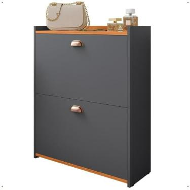 Imagem de Sapateira Retrô Closet Compacta Vertical com Gavetas Basculantes para 12 Pares de Sapatos(Cinza/Cinamomo)