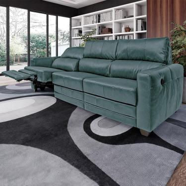 Imagem de Sofá Sala de Cinema Elétrico Maldivas Reclinável Retrátil 4 Lugares 281cm Couro Azul Majestic G40 - Gran Belo