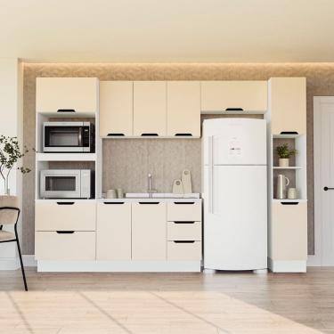 Imagem de Cozinha Compacta 250062 5 Peças Meena Com Rodapé Branco Creme Politorno Móveis