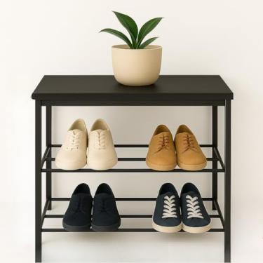 Imagem de Sapateira Banco Hall de Entrada Industrial Prateleira em Aço - Estiloone(Tampo Preto)