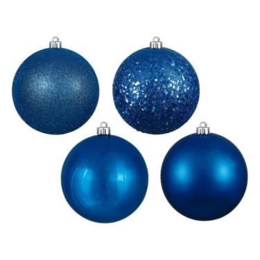 Imagem de Vickerman Enfeite de bola azul com 4 acabamentos de 10 cm por caixa - enfeite de Natal durável de plástico inquebrável - com acabamentos brilhantes, foscos, lantejoulas e glitter