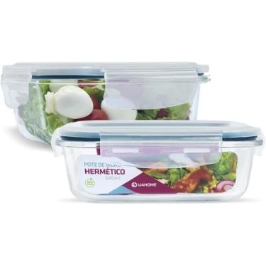Imagem de Kit 02 Potes Vidro Hermético Marmita Mantimentos 640ml - Pote Vidro Retangular Tampa Hermetico com Vedação - PANAMI