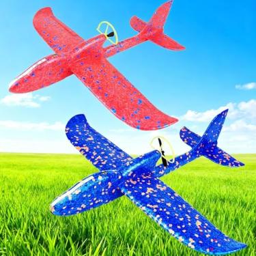 Imagem de HSRBO 2 Pack Electric Foam Airplane Toy,Throwing Whirly Gliders Plaything Aeroplane with USB Charging and LED Glowing Outdoor Airplane Toys with Engine (Red and Blue)
