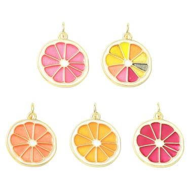 Imagem de UR URLIFEHALL 5 peças, 5 cores, pingentes esmaltados de latão em fatia de limão, banhado a ouro 18 K, pingentes para fazer joias