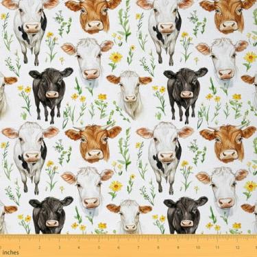 Imagem de Tecido de vaca leiteira da The Yard 2 jardas Kids Farmhouse para casa projeto faça você mesmo meninos meninas adolescentes tecido estofado animal para cadeiras decoração de quarto de microfibra macia