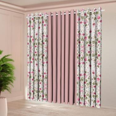 Imagem de Cortina Florata 3,00LX2,20A Estampada Para Sala e Quarto Decoração Aca