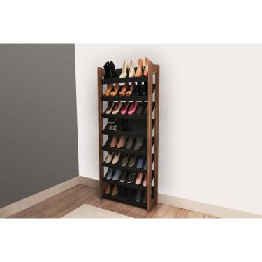 Imagem de Armário Sapateira Quarto AZ1006 c/ 8 Prateleiras Preto/Nogal - Tecno Mobili
