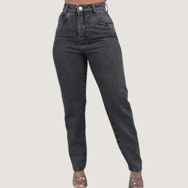 Imagem de Calça Mom Jeans Feminina Cintura Alta Cinza Grafite Premium - NoBrand,