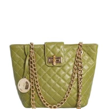 Imagem de Bolsa Leopoldine Feminina Verde Couro Legítimo em Matelassê com Alça Corrente Ajustável-Feminino