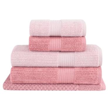 Imagem de Buddemeyer, Jogo Toalha de Banho Buddemeyer 5 Peças Luxo Fio Penteado Premium Alta Absorção Cor:Rosa C. 3137 e Rosa E. 1997
