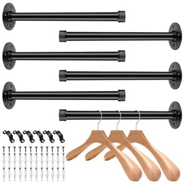 Imagem de PercyEffie 6 peças de ferro cabideiro para roupas de 33 cm, suporte de parede, com suportes e ferragens para varejo, boutique, casa, lavanderia, preto