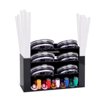 Imagem de QUISBE Suporte de canudo de acrílico para tampa de copo e tampa de canudo organizador de acessórios para armazenamento de cozinha, economia de espaço - preto