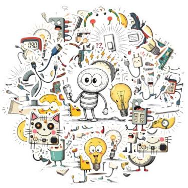 Imagem de 50 peças de adesivos de papelaria com lâmpada eletrônica, desenhos animados, expressão de brinquedo, para celular, laptop, scrapbook, bicicleta, guitarra, laptop, capacete, skate