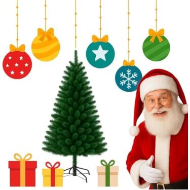 Imagem de Árvore Natalina 150 cm Artificial Pinheiro Verde Base Metálica Reforçada Montagem Fácil Decoração Natalina 300 Galhos Tradicional Super Cheia Premium