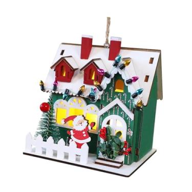 Imagem de Esquirla Enfeite de Natal em Madeira em Formato de Casinha, Brinquedo Infantil, Miniatura Clássica do Papai Noel para Parede, Lareira, Loja, Festa ou Vitrine, Telhado de Neve