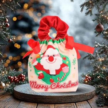 Imagem de Saco de cordão de veludo de Natal bonito padrão de Natal doce biscoito saco de presente plissado 2026 festa de Natal saco de embalagem de presente (estilo 1,15 * 11 cm)