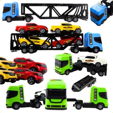 Imagem de Kit brinquedo Caminhão Cegonha e Reboque Infantil Imaginação