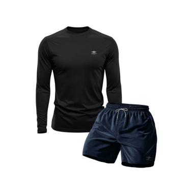 Imagem de Conjunto Camiseta Manga Longa Dry Proteção Uv e Short Mauricinho Academia Verão Básico-Masculino