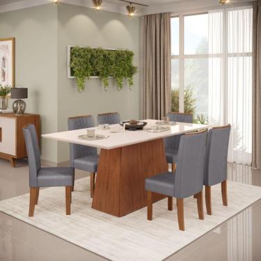 Imagem de Conjunto De Mesa Dulce Dj 1,80x0,90 Com 6 Cadeiras Zoe Freijo/off White/cinza