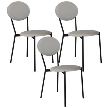 Imagem de Kit 03 Cadeiras Estofada Para Sala De Jantar Azuri Preto C01 Courino Off White - Lyam Decor