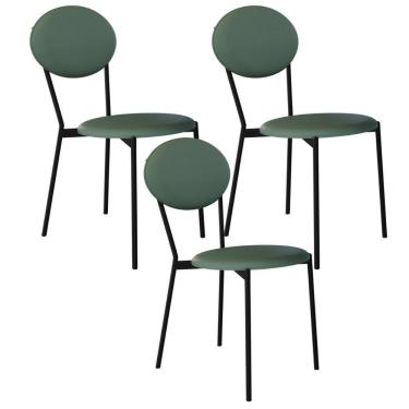 Imagem de Kit 03 Cadeiras Estofada Para Sala De Jantar Azuri Preto C01 Courino Verde Sálvia - Lyam Decor