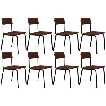 Imagem de Kit 08 Cadeiras Estofada Para Sala De Jantar Sense Preto C01 Courino Whisky - Lyam Decor
