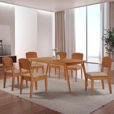 Imagem de Mesa De Jantar Copper 180cm Tampo Mdf 6 Cadeiras Moderna Turim 07/naturalle/naturalle