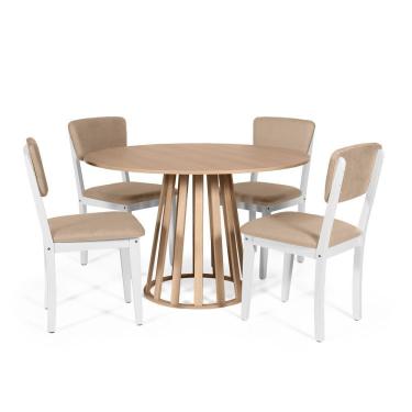 Imagem de Mesa De Jantar Redonda Gabi Jade Com 4 Cadeiras Estofadas Ella Branco/bege