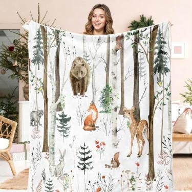 Imagem de JAWO Cobertor Rústico De Cabana, Com Estampa Urso, Veado E Animal Selvagem Para Sofá-Cama, Cobertores Natureza Floresta, Acampamento, Viagem, Sala Estar, Quarto, 50 X 60 Polegadas