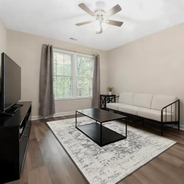 Imagem de MECOSEN Tapete lavável 13 x 18 cm, envelhecido vintage persa bege claro para sala de estar, tapete macio neutro antiderrapante, resistência a manchas de pelo baixo para quarto e sala de jantar