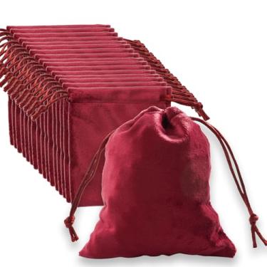 Imagem de Bairdish Sacos de presente com cordão vermelho, 16 peças de bolsas de joias de tecido de veludo, 13 cm x 17,78 cm, sacos de lembrancinha grandes para armazenamento de cristais de doces, artesanato