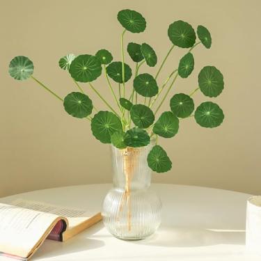 Imagem de Evlasumflow 4 peças de folha de lótus artificial de 38 cm, mini folhas de lírio de água de seda falsa, planta verde para buquês de vasos, decoração de casamento, escritório em casa.
