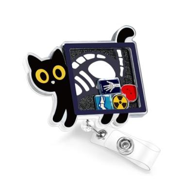 Imagem de Plifal XRAY Clipe de suporte de carretel para crachá – Bonito gato CT retrátil cartão de identificação crachá carretel com pingente de jacaré, enfermeira, escritório de enfermagem, trabalhador médico