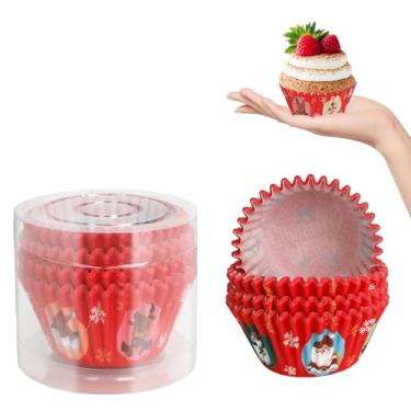 Imagem de Kiopdse Forros de cupcake de Natal, suprimentos de panificação, decorações de bolo, mini formas de muffin de doces para bolos de Natal, itens essenciais, envoltórios de cupcake, 100 unidades, 5 x 3,5