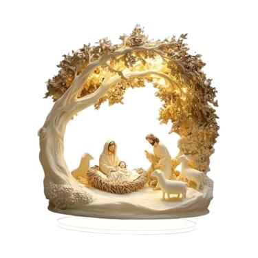 Imagem de KiBcsLic Placa de presépio de Natal plana 2D com suporte para decoração de Natal, arte criativa, artesanato, exibição de mesa para armário de férias, Style B