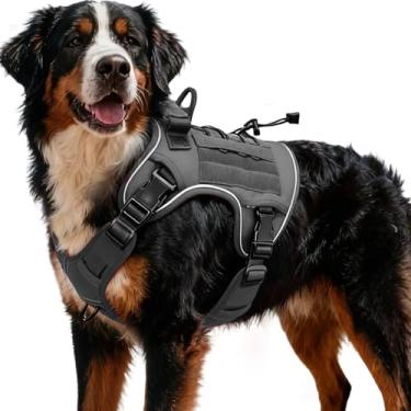Imagem de Peitoral tático resistente para cães grandes, colete refletivo ajustável sem puxão com sistema Molle, controle de nível militar K9 para treinamento de serviço, atividades ao ar livre e mais de 10