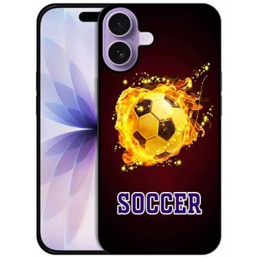 Imagem de SM CASES Capa para iPhone 17 - Capa protetora à prova de choque de borracha TPU com design impresso 2D de futebol e fogo para iPhone 17 preta