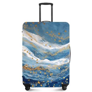 Imagem de ANNA QUEEN Capa protetora de mala de viagem antiarranhões, capa de bolsa extensível, lavável e durável de poliéster, Azul, dourado e branco, M(fits 24-26Inch suitcase)
