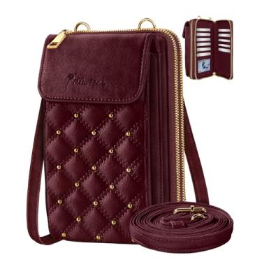 Imagem de Miss Adola Bolsa de celular feminina - bolsa tiracolo pequena de couro fofa para meninas, carteira feminina com alça ajustável com zíper e compartimentos para cartões, vermelha