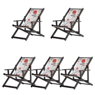 Imagem de Kit 5 Espreguiçadeiras Dobrável Black Cb-cinza Floral
