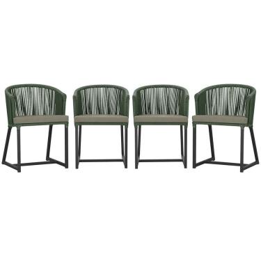 Imagem de 4 Cadeiras De Jantar Noronha Preta Corda Náutica E8 Trama Verde
