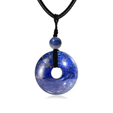 Imagem de Pextrid Colar feminino turquesa/lápis-lazúli/olho de tigre/malaquita/pedra da lua, colar com pingente de pedra nua, joia de presente para mulheres, com corrente de corda de couro de 45 cm + 5 cm