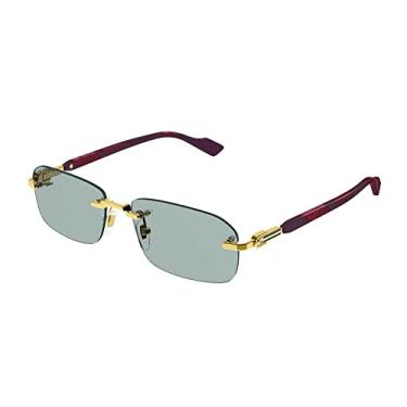 Imagem de Gucci GG1221S 003 Óculos de sol masculinos retangulares dourados/verdes