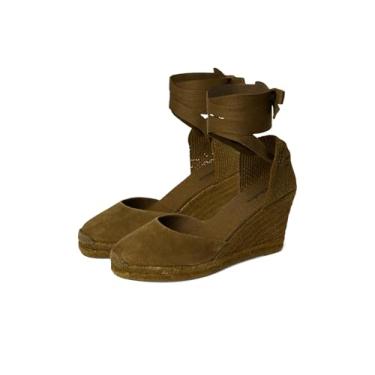 Imagem de Soludos Sandália feminina de couro Marseille Espadrille Wedge, verde-oliva, 40